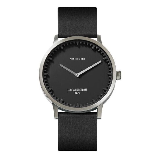 tube watch T40 steel/black case/black leather strap